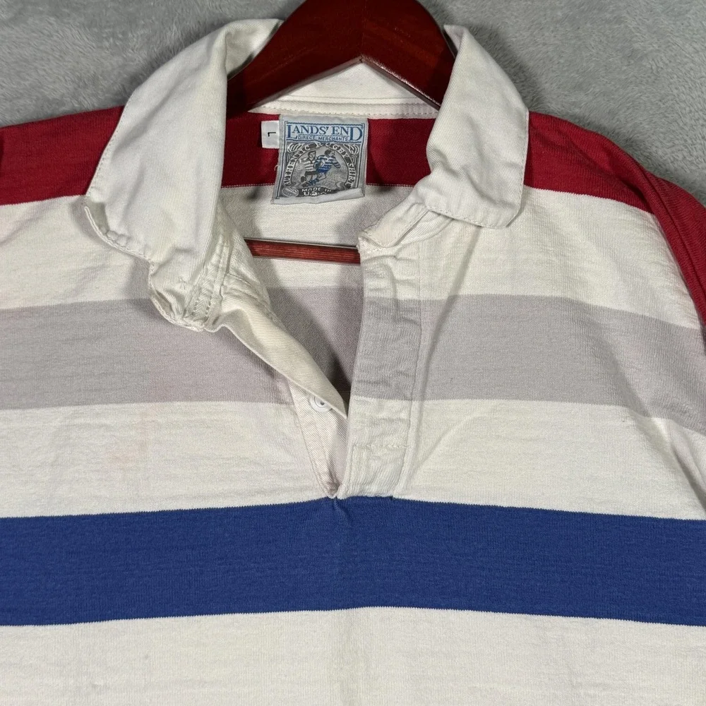 Vintage Lands' End Authentic Rugby Shirt Mens Large Red Blue Stripe Made USA 90s - Picture 2 of 8